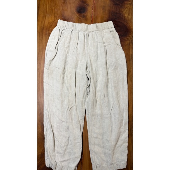 Maiwa Women's pants L Linen Lagenlook Pull on Casual Pockets Beach YY18 - Picture 2 of 7